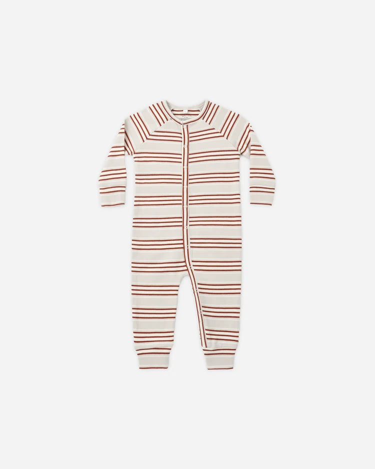 Rylee + Cru Organic Long John Pajamas, Holiday Stripe/Ruby