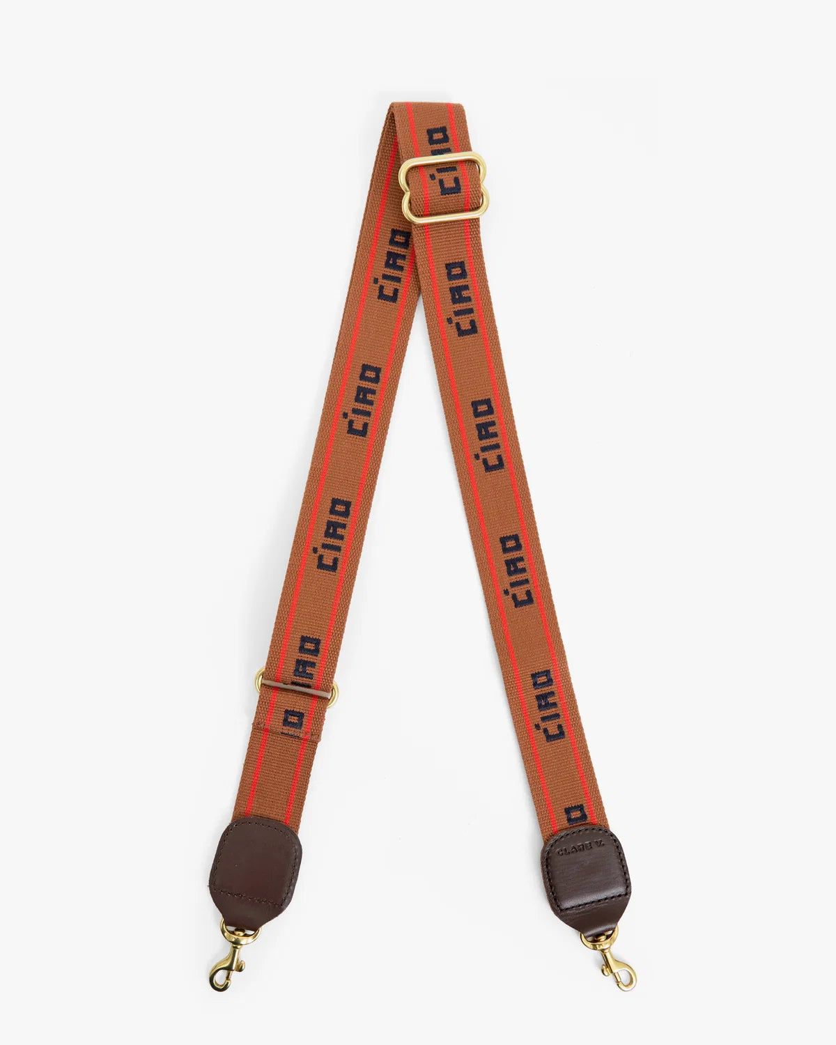 Clare V Adjustable Crossbody Strap, Ciao w/ Double Stripe, Tan Navy