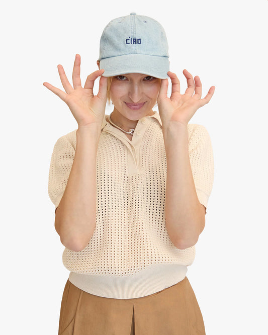 Clare V Baseball Hat, Petit Block Ciao Denim