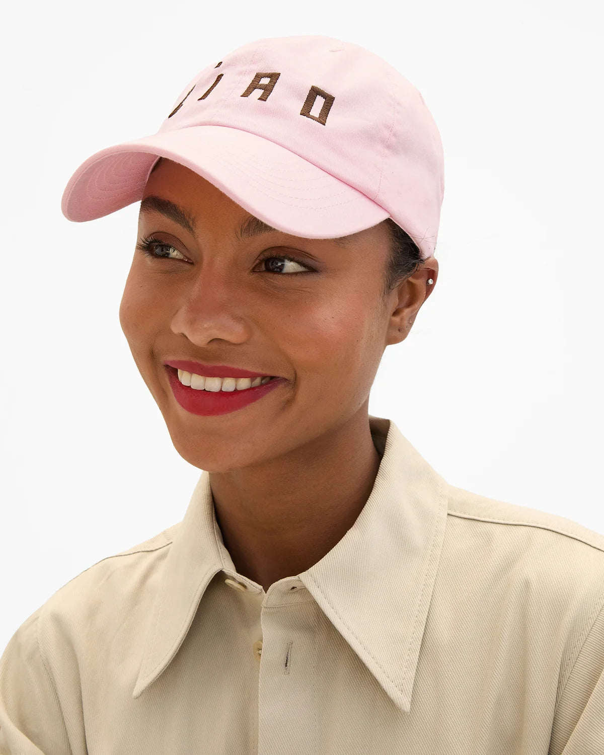 Clare V Baseball Hat, Embroidered Ciao Light Pink