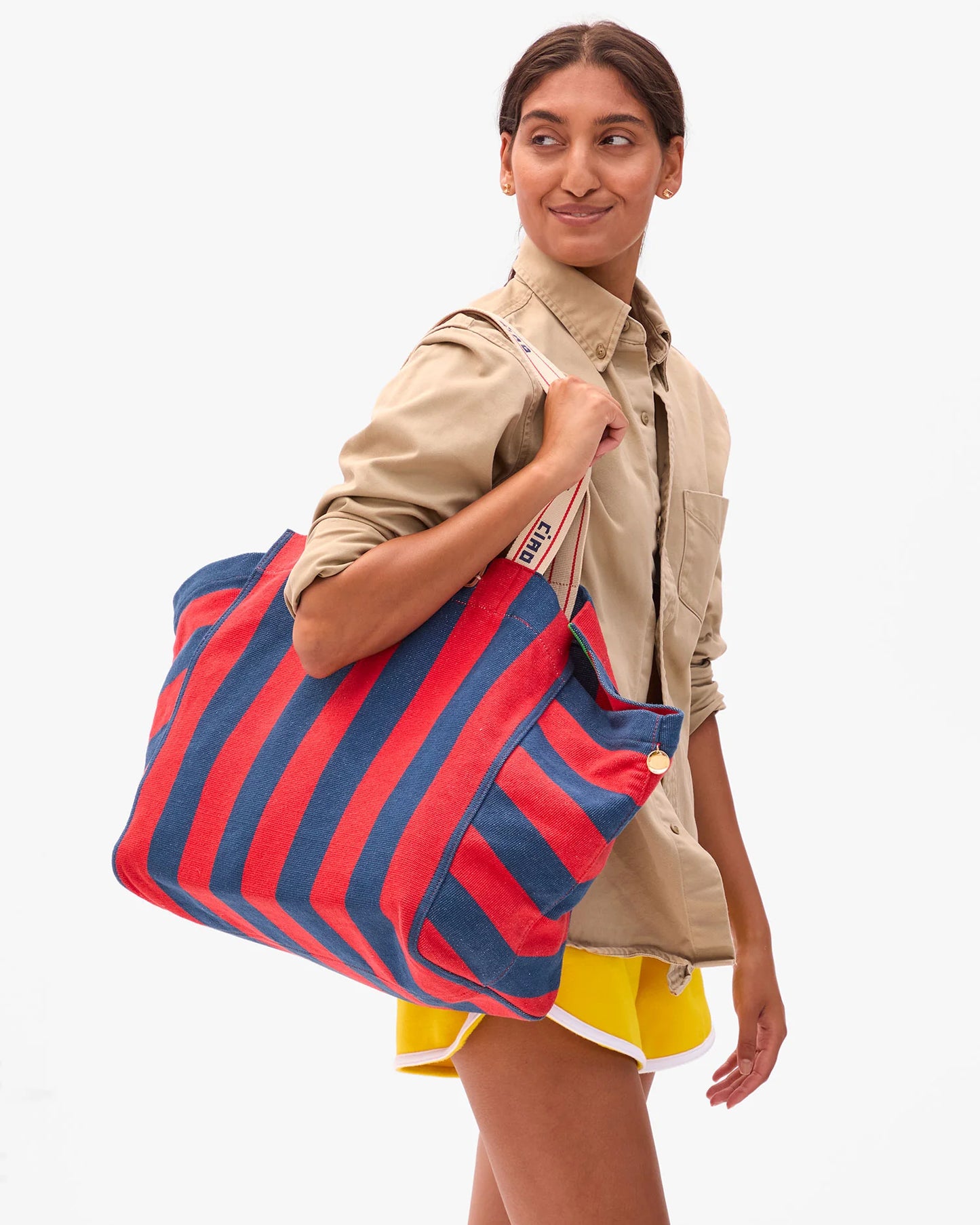 Clare V Beach Tote, Canvas Stripe