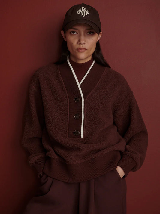 Varley Brenna Button Neck Fleece, Deep Mahogany