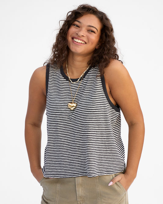 Camp Fit Tank - Cotton/Linen Mini Stripe