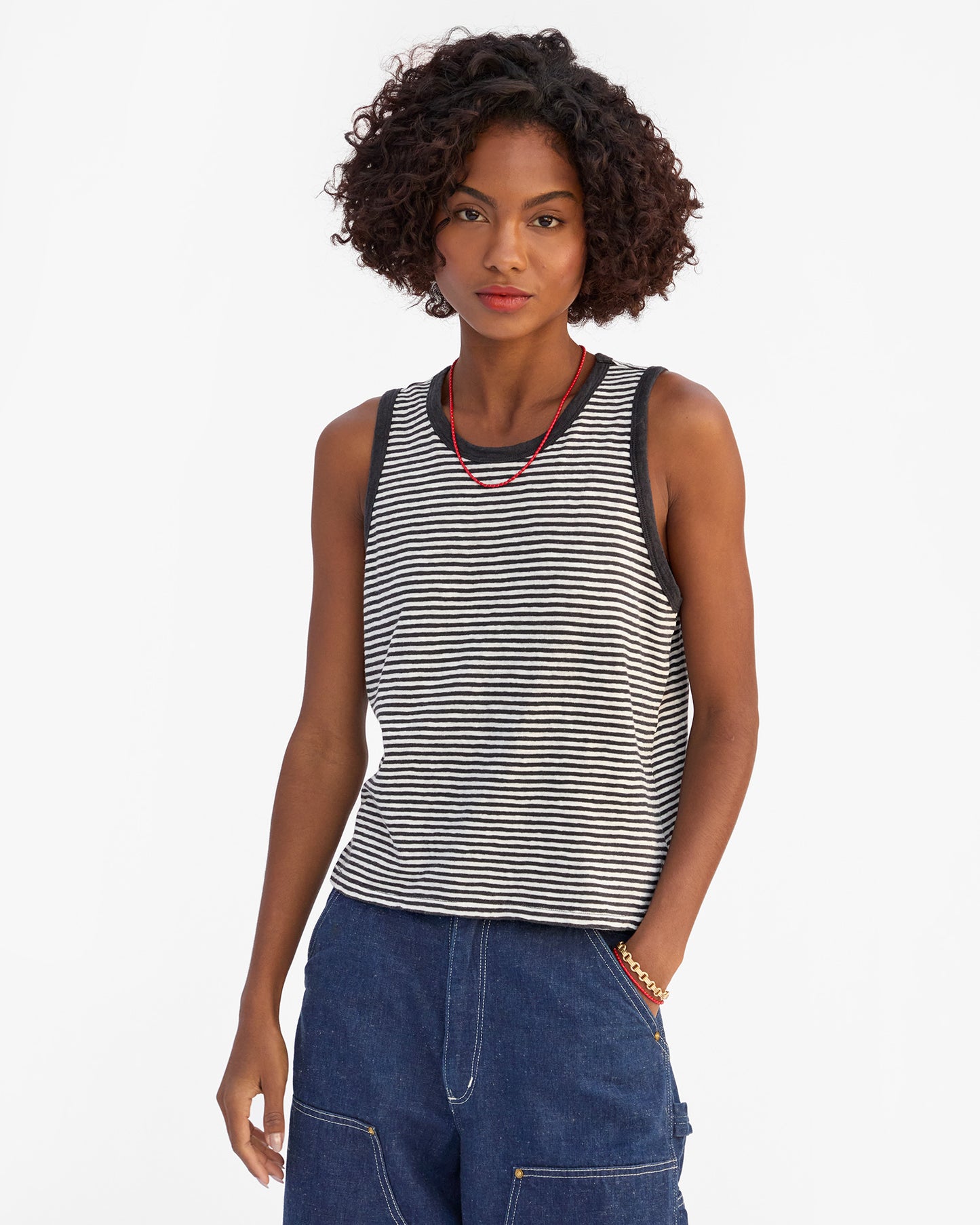 Camp Fit Tank - Cotton/Linen Mini Stripe