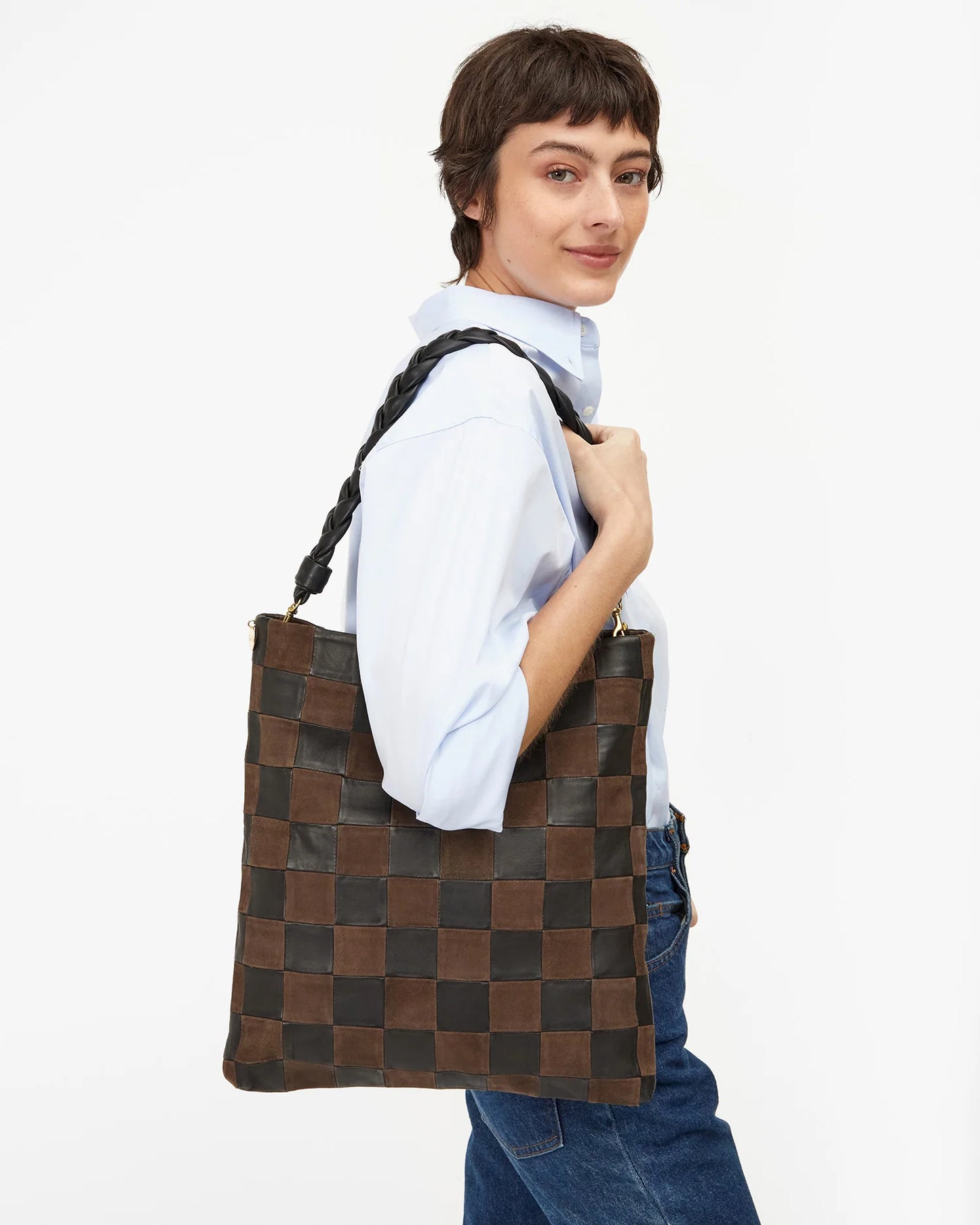 Clare V Carryall Clutch W/ Tabs, Black/Chocolate Checker