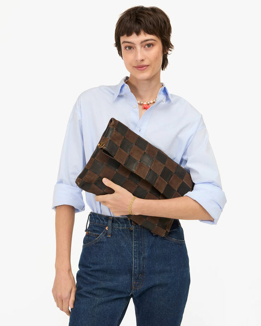 Clare V Carryall Clutch W/ Tabs, Black/Chocolate Checker