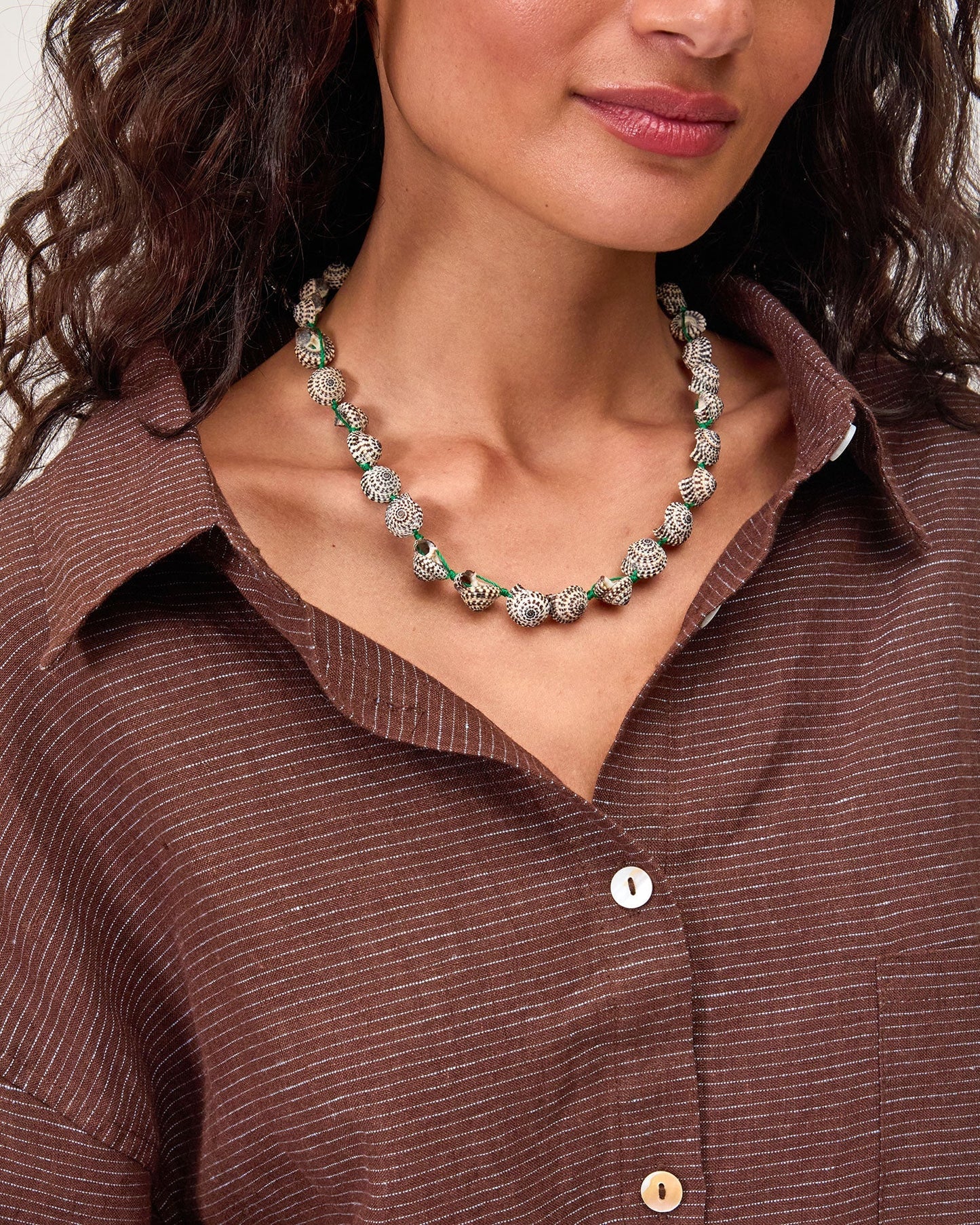 Clare V Checker Shell Necklace, Cream/Black