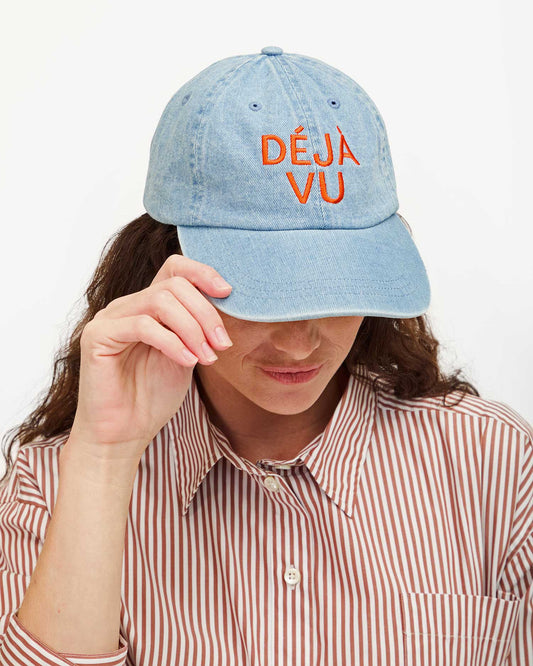 Clare V Denim Baseball Hat, Blue W/ Bright Poppy Embroidered Deja Vu