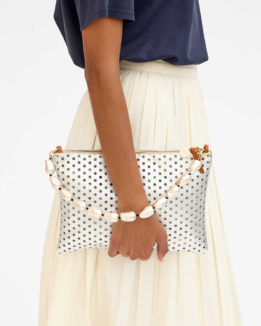 Clare V Clutch w/Tabs, Silver Punchhole Perf