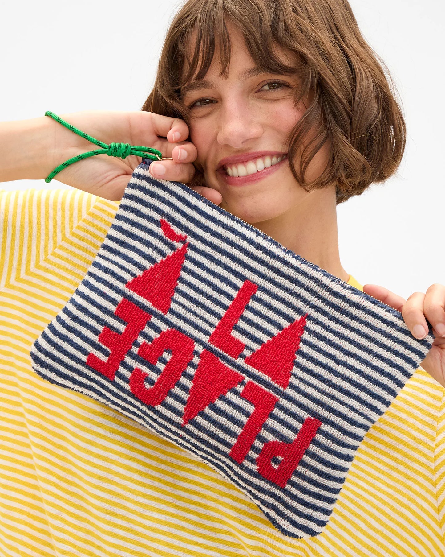 Clare V Flat Clutch w/ Tabs, Terry Stripe A La Plage, Deep Dive/Cream