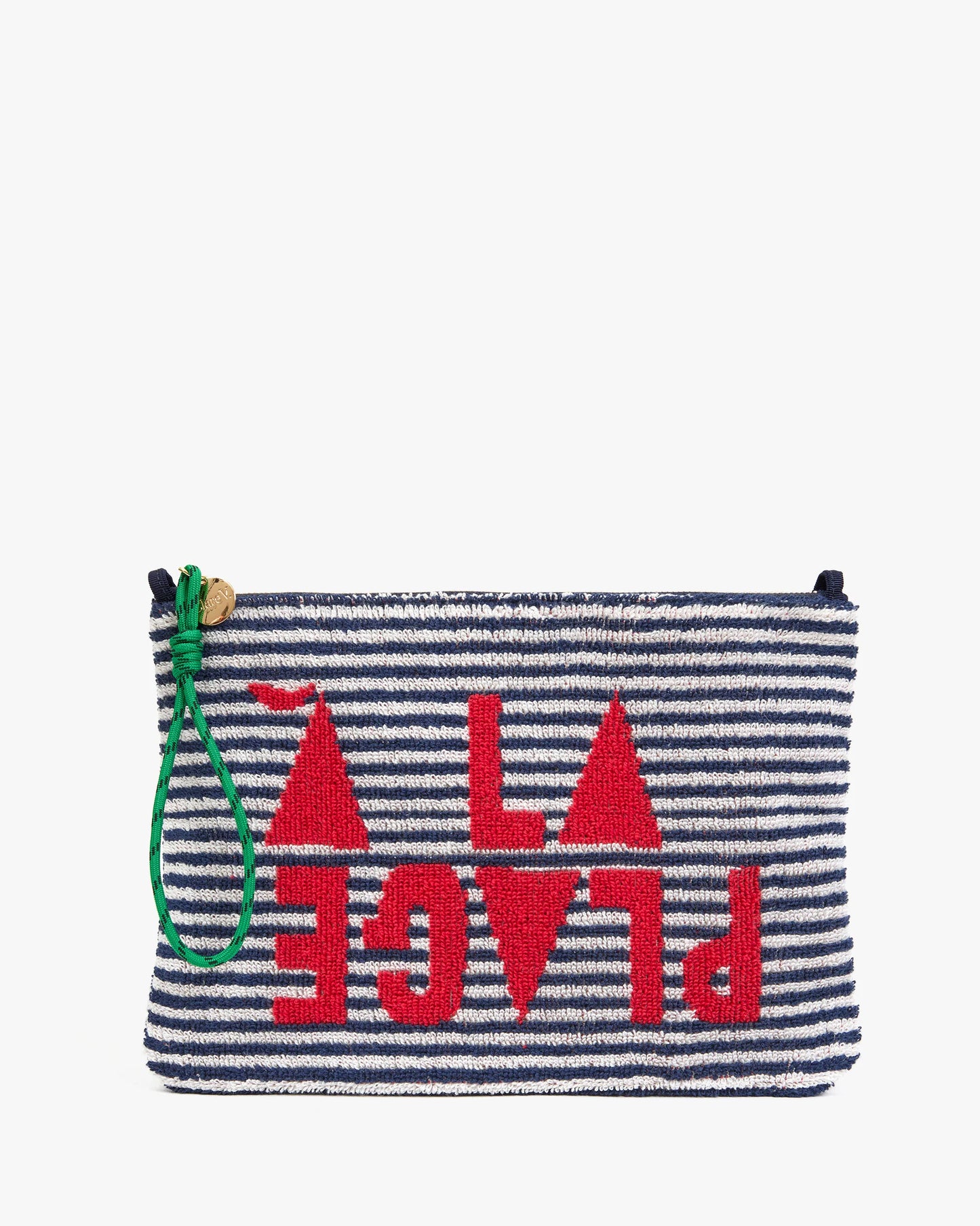 Clare V Flat Clutch w/ Tabs, Terry Stripe A La Plage, Deep Dive/Cream