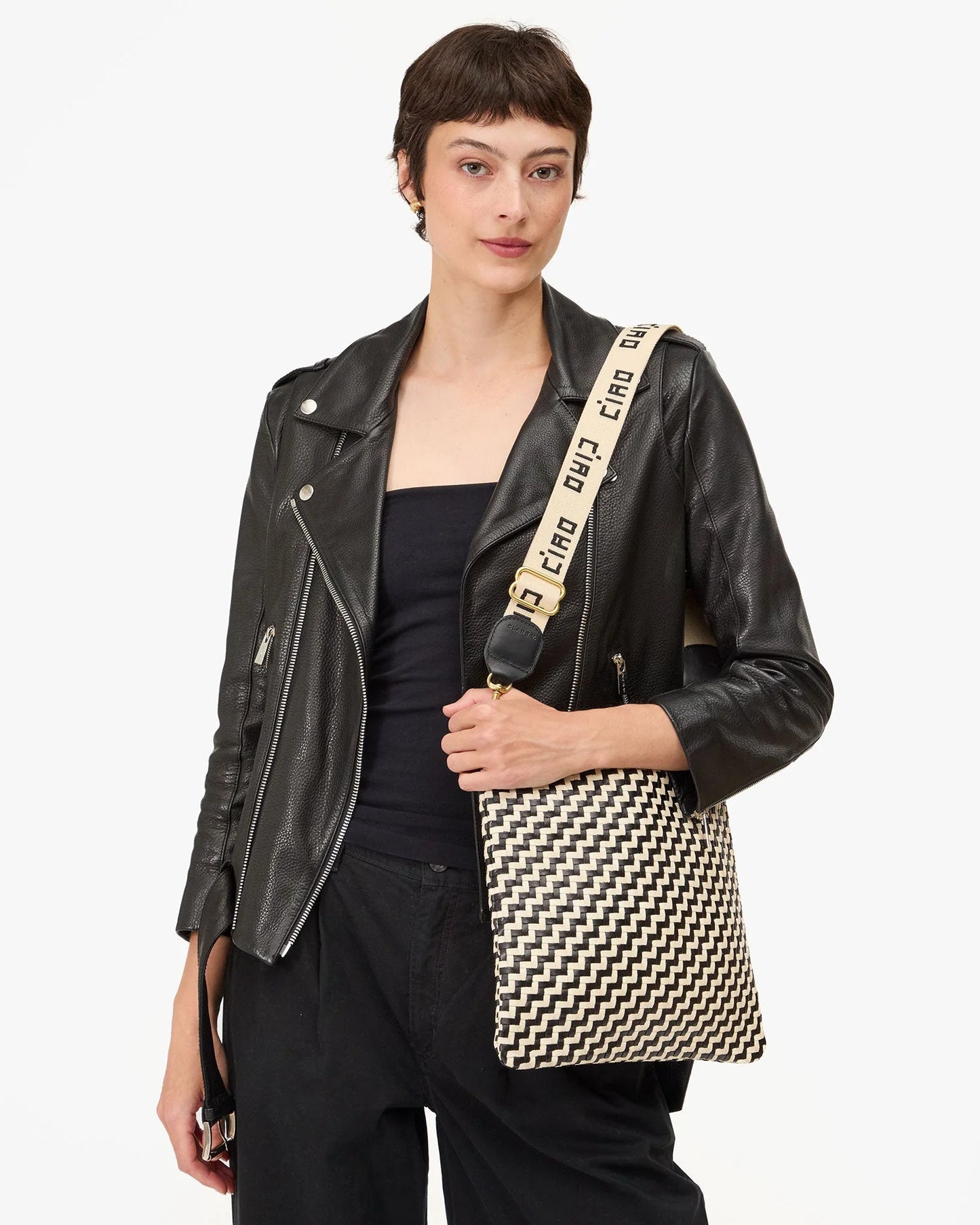 Clare V Adjustable Crossbody Strap, Natural /Black Ciao