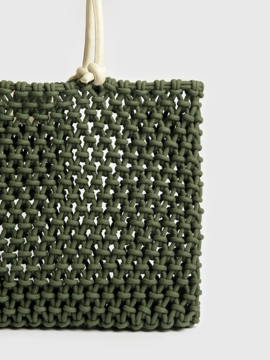 Clare V Sandy Tote, Army w/Cream Handles