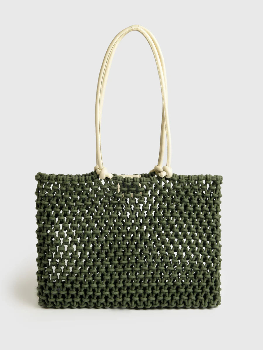 Clare V Sandy Tote, Army w/Cream Handles