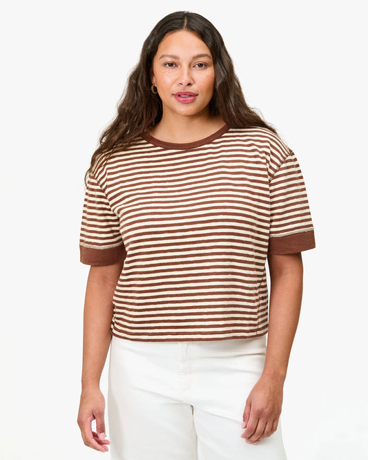 Clare V Le Bateau Tee, Brown/Cream Stripe
