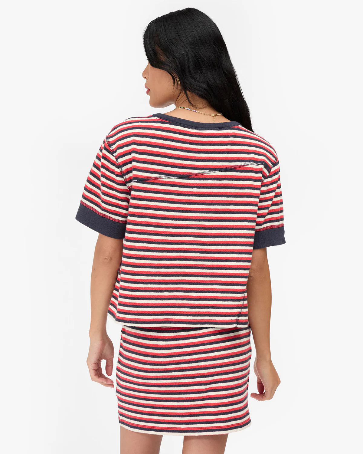 Clare V Le Bateau Tee Stripe, Navy/Cherry Red/Cream