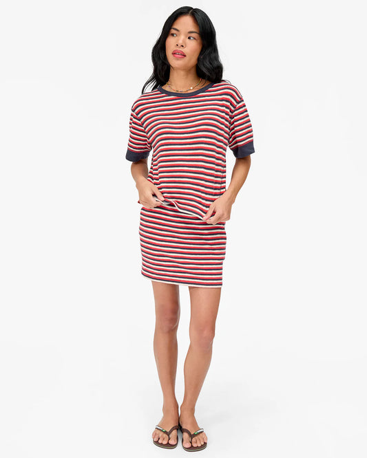 Clare V Le Bateau Tee Stripe, Navy/Cherry Red/Cream
