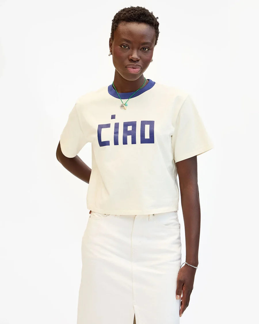 Clare V Le Carre Tee Block Ciao, Cream