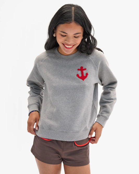 Clare V Le Court Sweatshirt Petit Chenille Anchor, Grey Melange