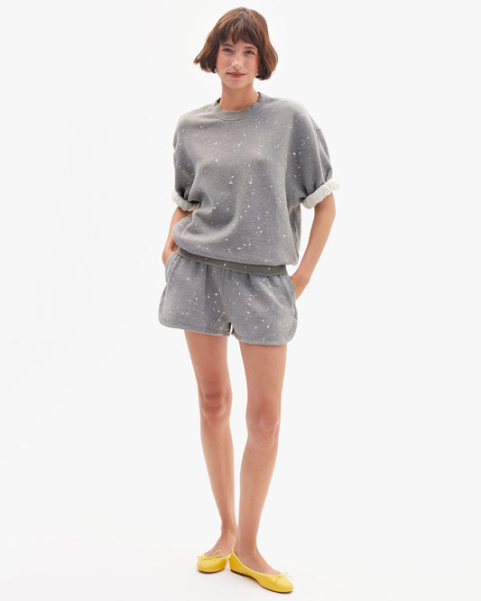 Clare V Short Sleeve Oversized Sweatshirt, Splatter/Grey Melange