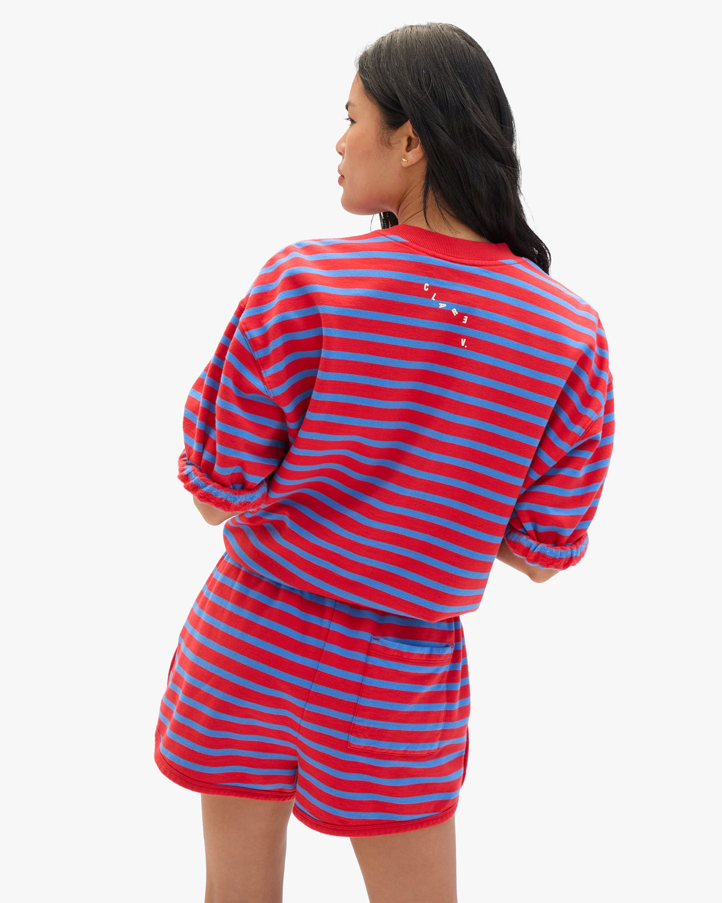 Short Sleeve Oversized Sweatshirt - Stripes
