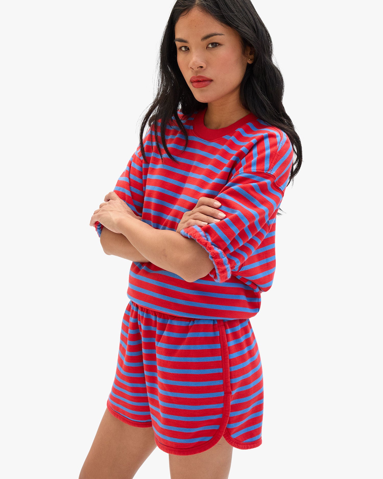 Short Sleeve Oversized Sweatshirt - Stripes