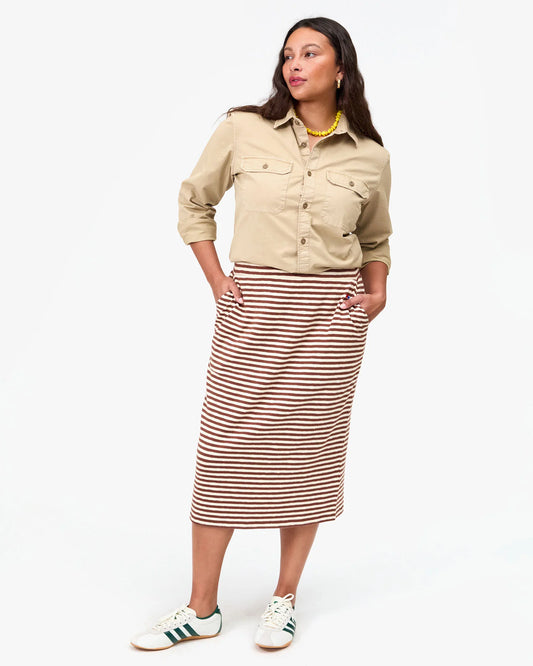 Clare V Le Tube Skirt, Brown/Cream Stripe