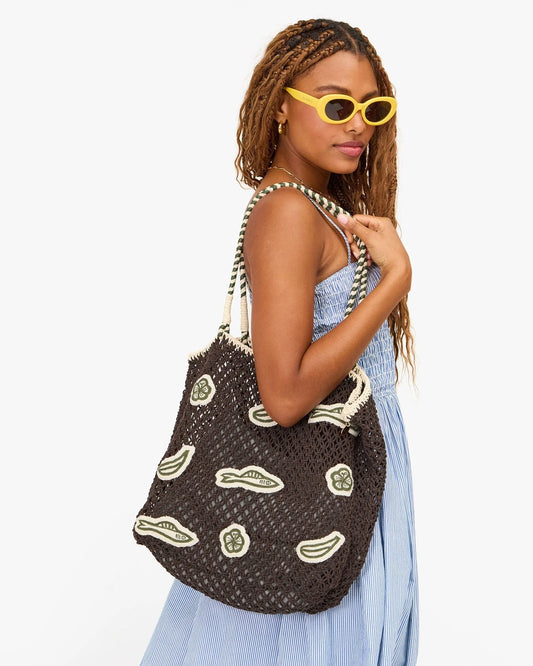 Clare V Lete Tote Multi Applique/Chocolate