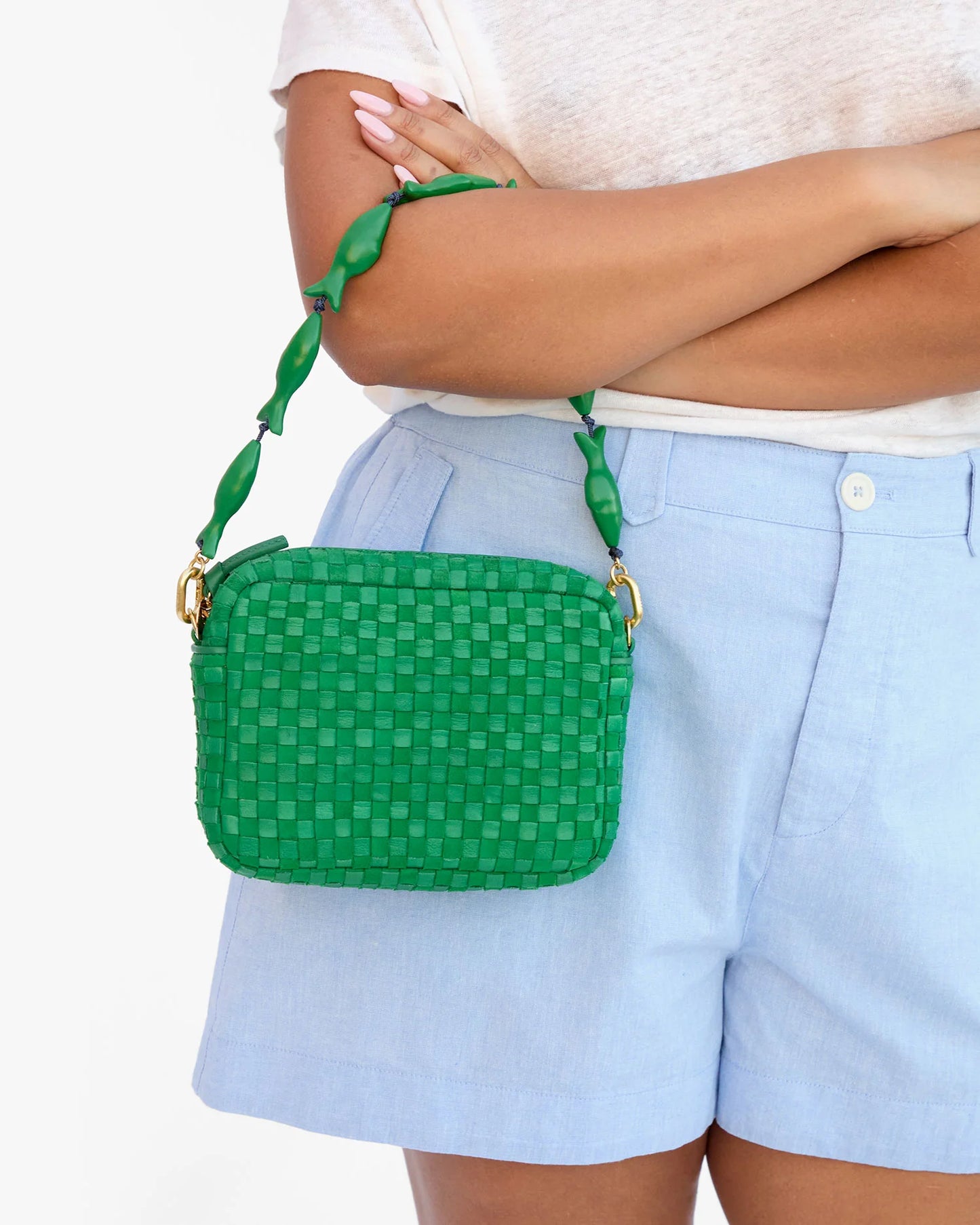 Clare V Shortie Strap, Sardine/Emerald