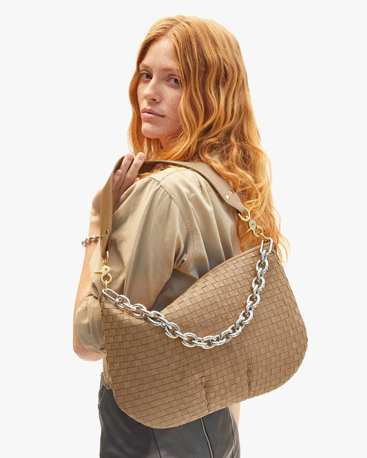 Clare V Moyen Messenger Clay Nappa & Suede Woven Checker