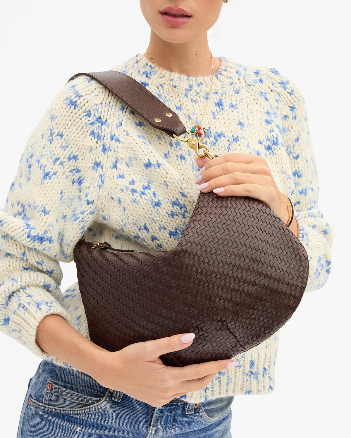 Clare V Moyen Messenger, Chocolate Woven Zig Zag