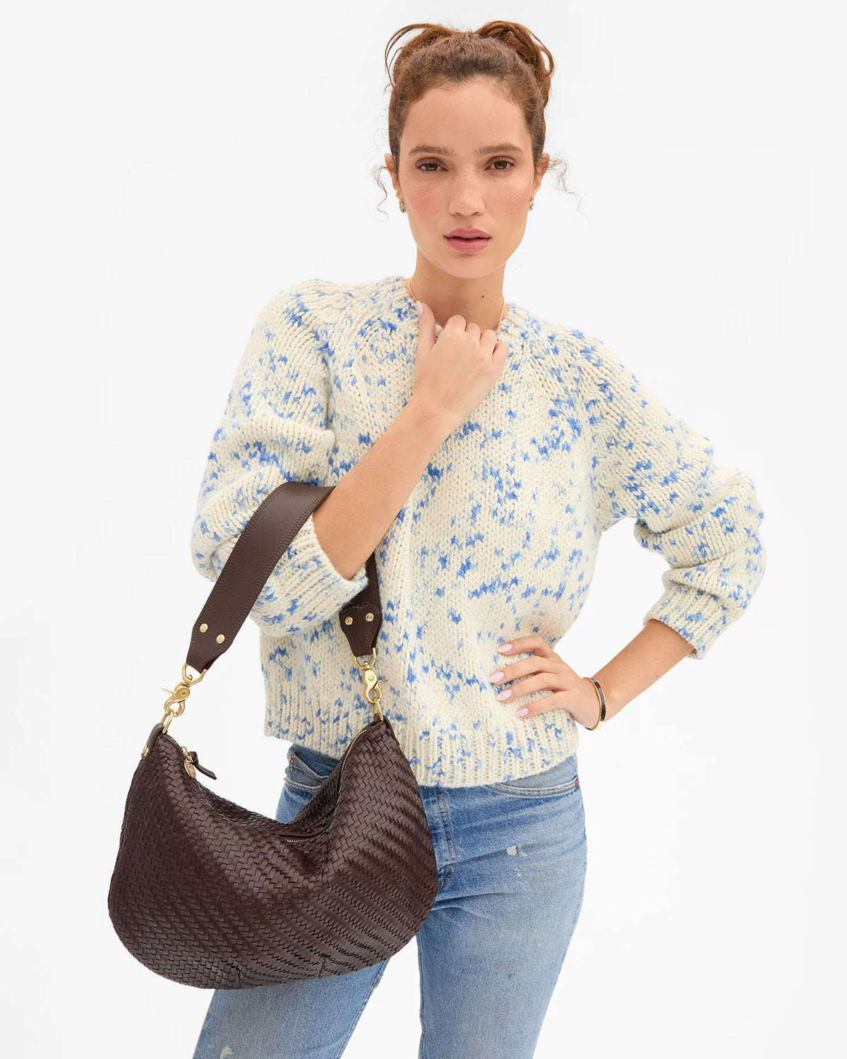 Clare V Moyen Messenger, Chocolate Woven Zig Zag