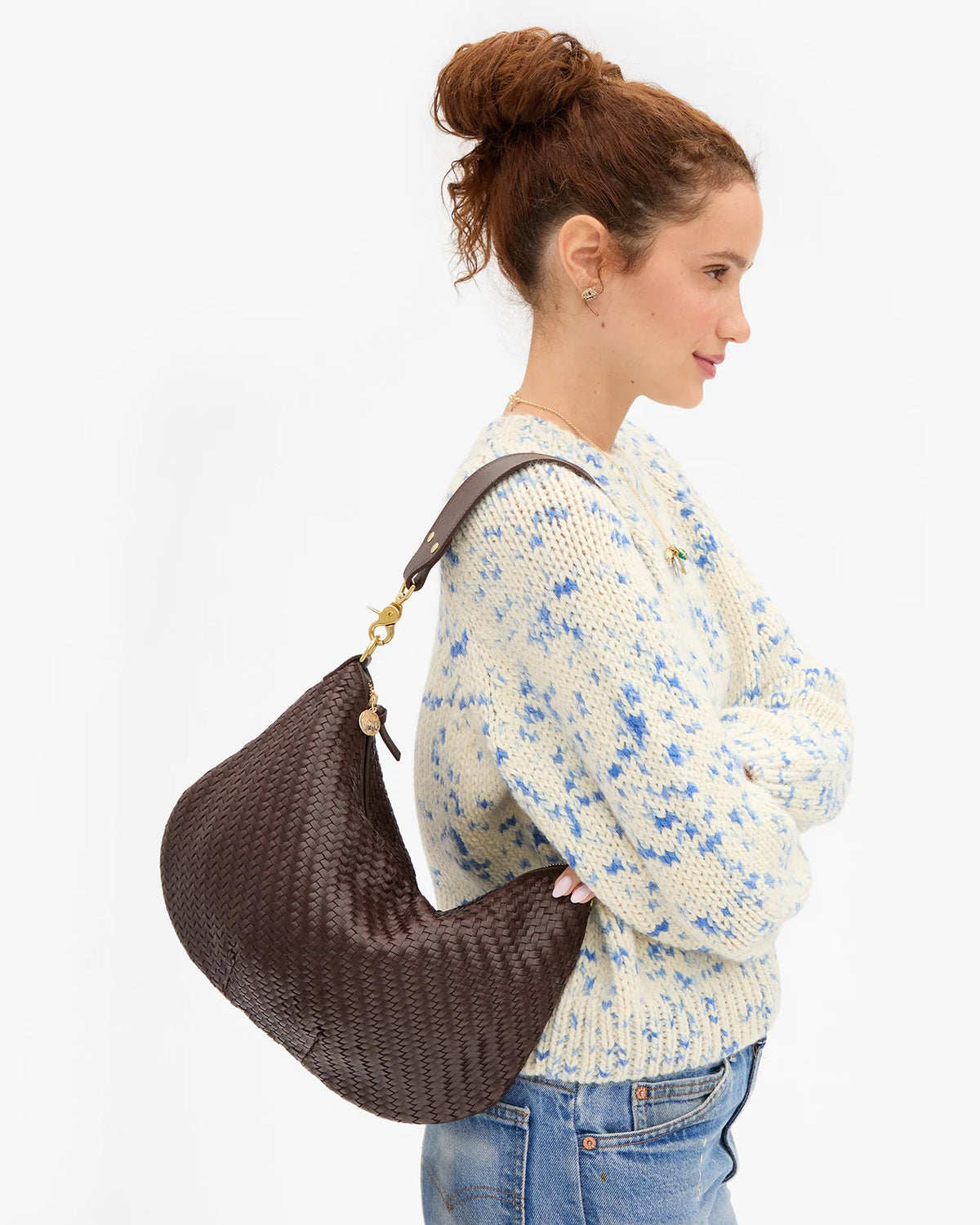 Clare V Moyen Messenger, Chocolate Woven Zig Zag