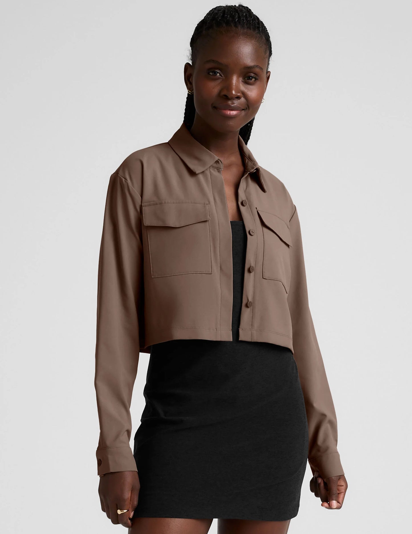 Beyond Yoga Midtown Cropped Jacket, Khaki