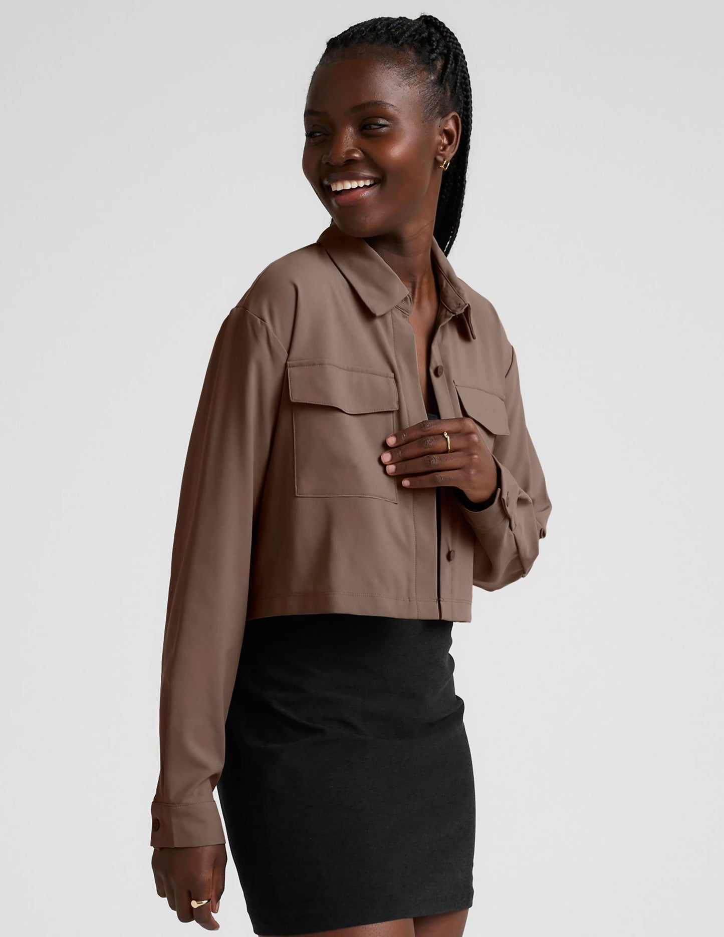 Beyond Yoga Midtown Cropped Jacket, Khaki