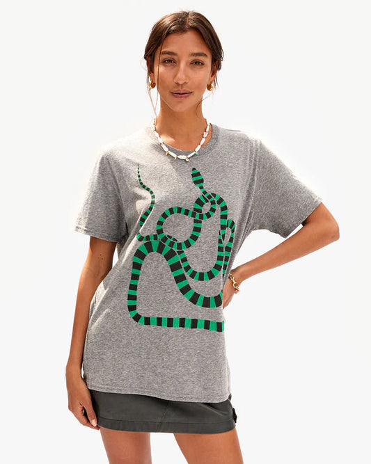 Clare V Original Tee, Gray w/ Green and Black Snake