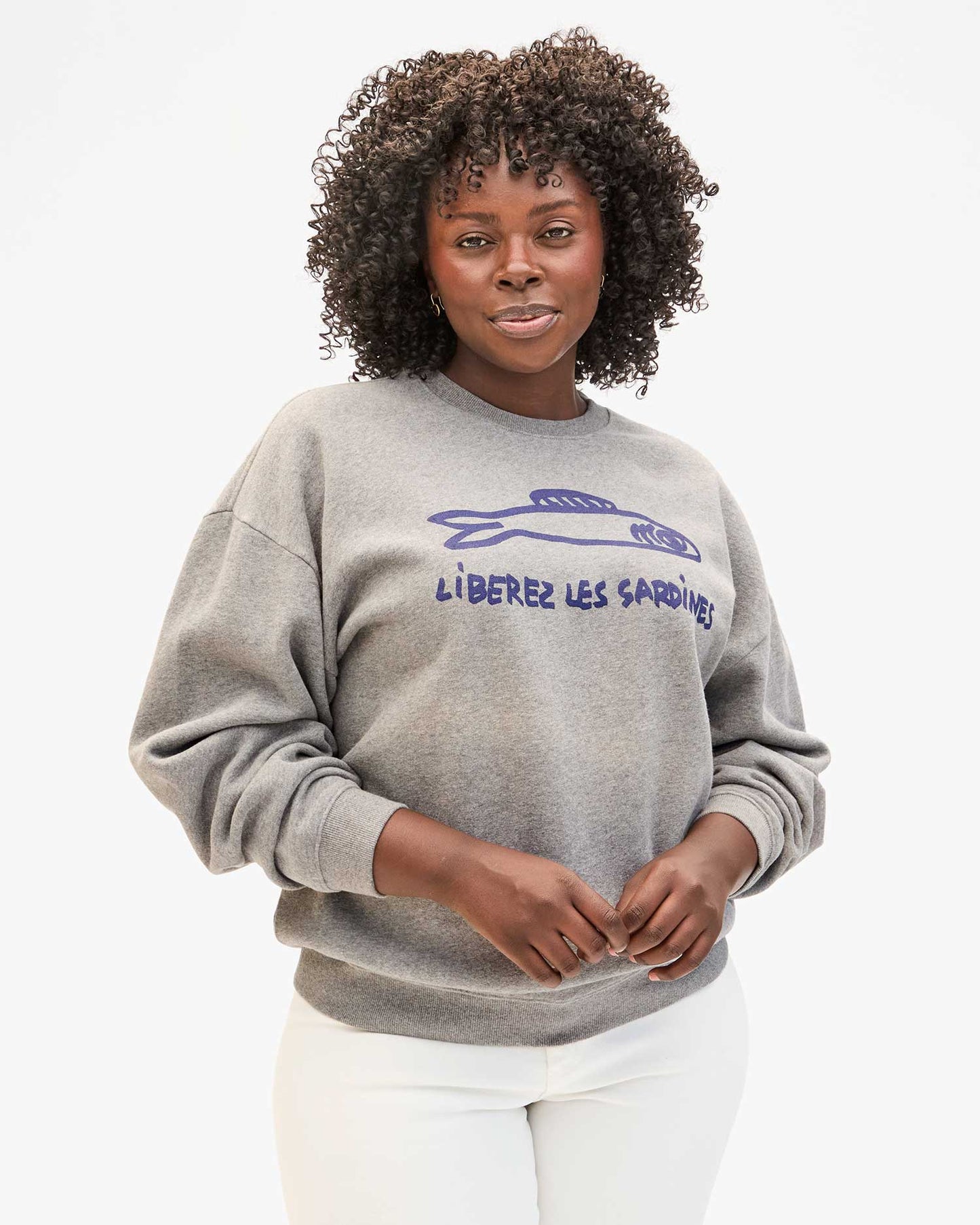 Clare V Oversized Sweatshirt Grey Melange  W/ Navy Liberez Les Sardines