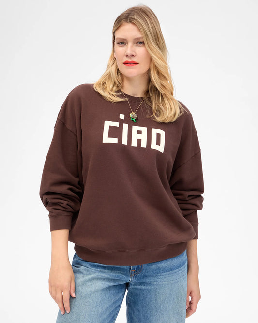 Clare V Oversize Sweatshirt, Block Ciao, Chocolate