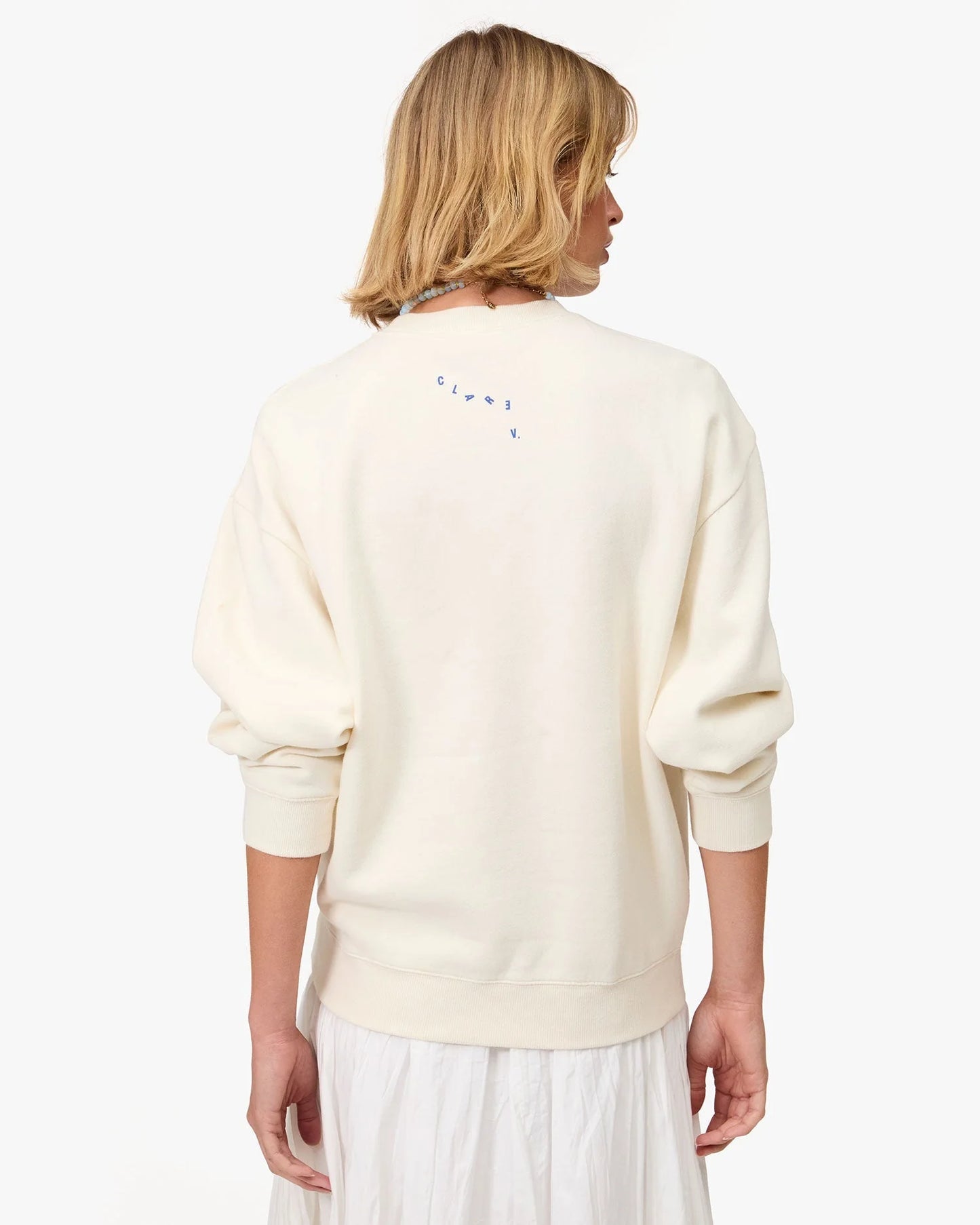 Clare V Oversized Liberez les Sardines Sweatshirt, Cream
