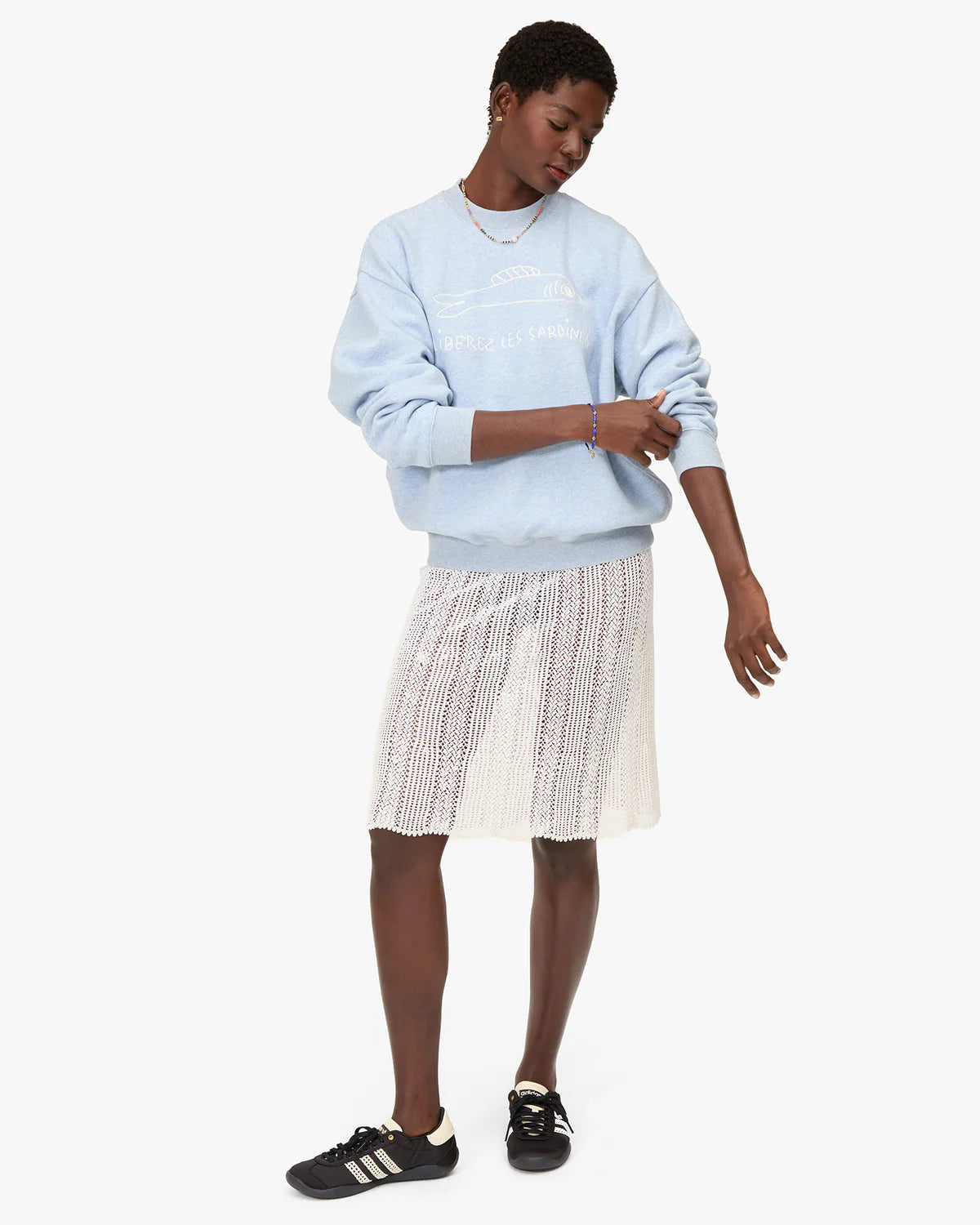 Clare V Oversized Sweatshirt Liberez Les Sardines, Heather Blue