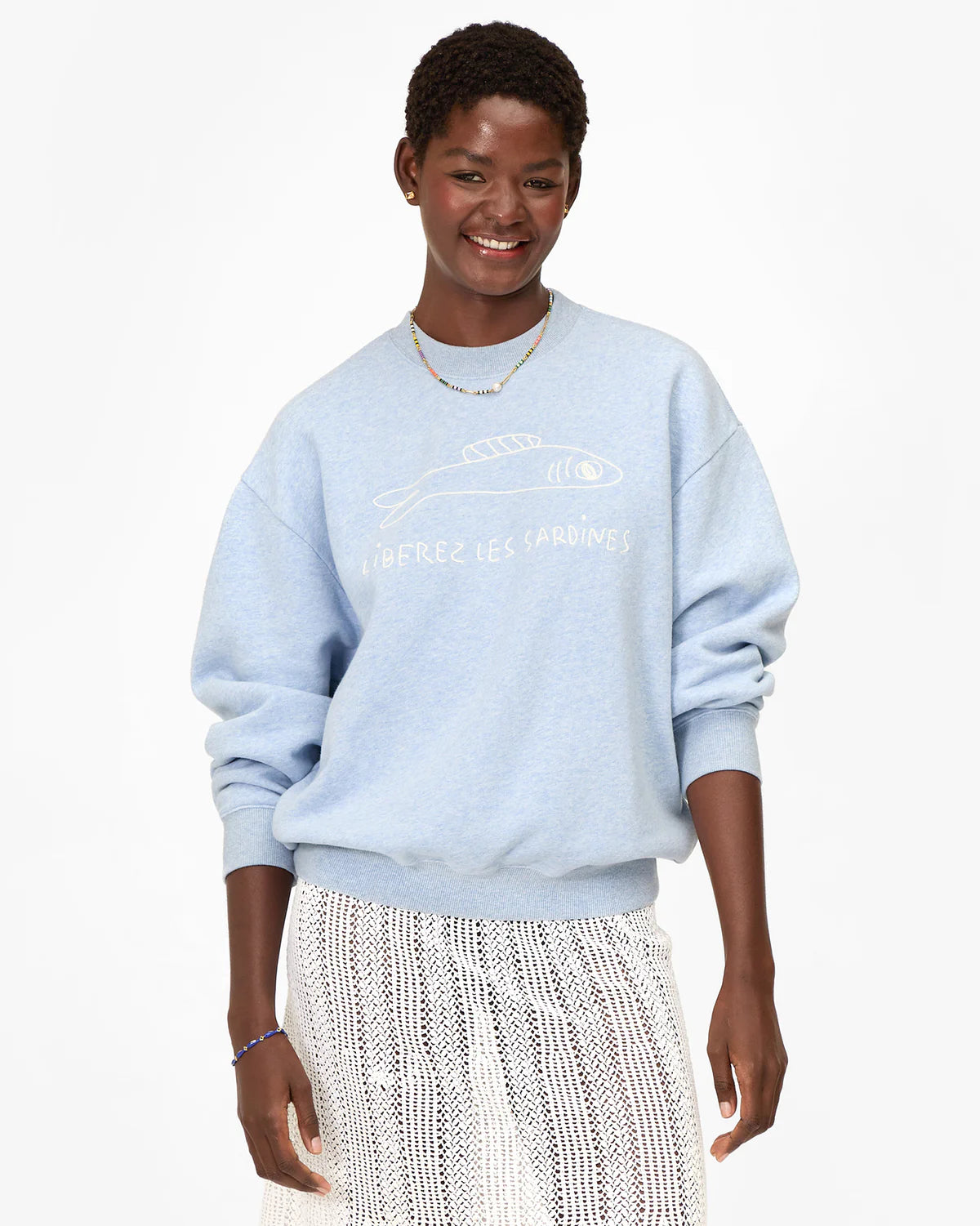 Clare V Oversized Sweatshirt Liberez Les Sardines, Heather Blue