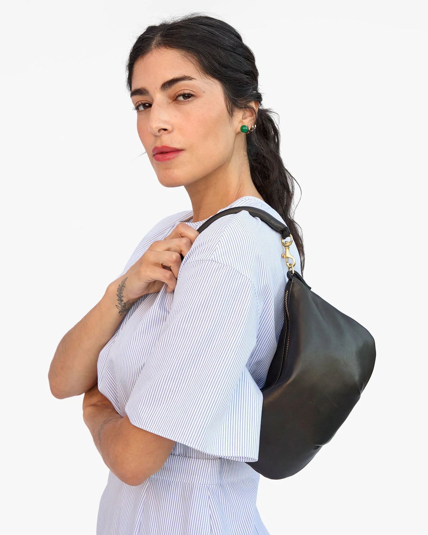 Clare V Petite Moyen Messenger, Italian Nappa Black