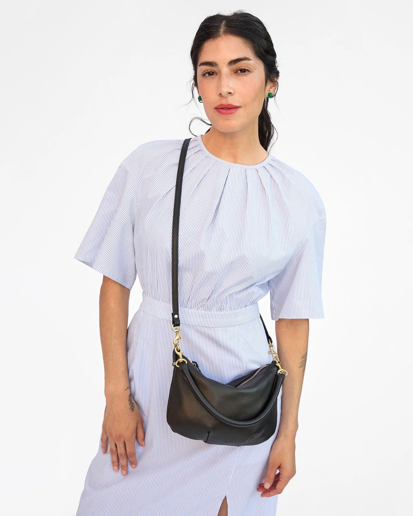 Clare V Petite Moyen Messenger, Italian Nappa Black