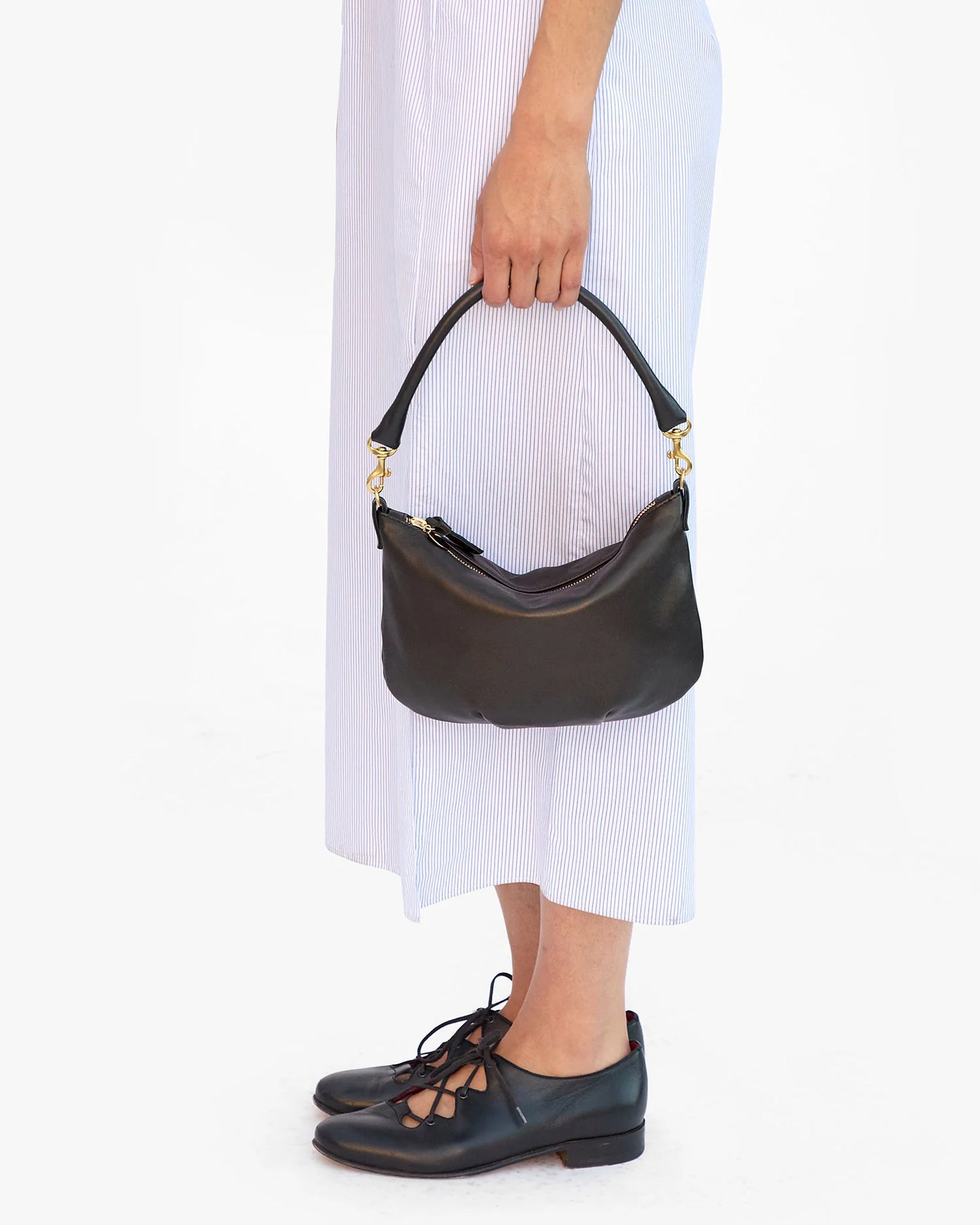 Clare V Petite Moyen Messenger, Italian Nappa Black