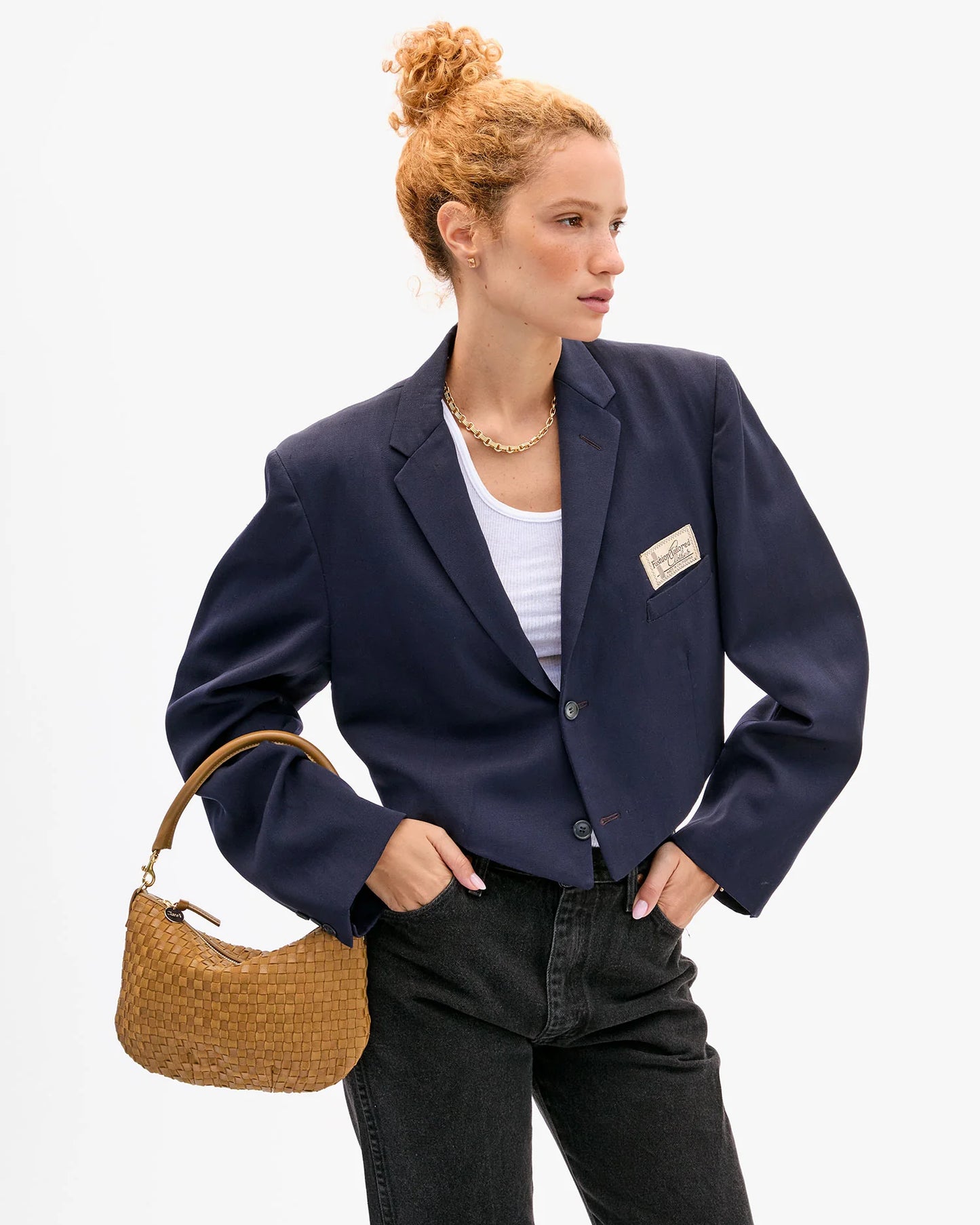 Clare V Petite Moyen Messenger Leather & Suede Woven Checker, Sequoia