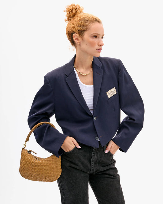 Clare V Petite Moyen Messenger Leather & Suede Woven Checker, Sequoia