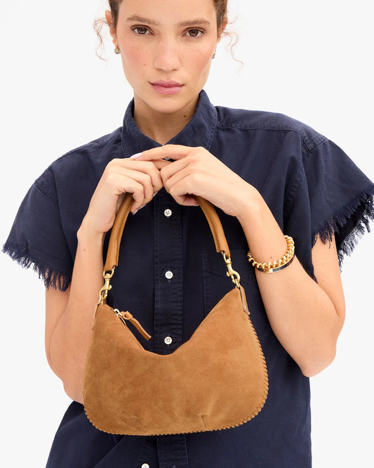 Clare V Petit Moyen Messenger, Suede w/ Whipstitch, Caramel