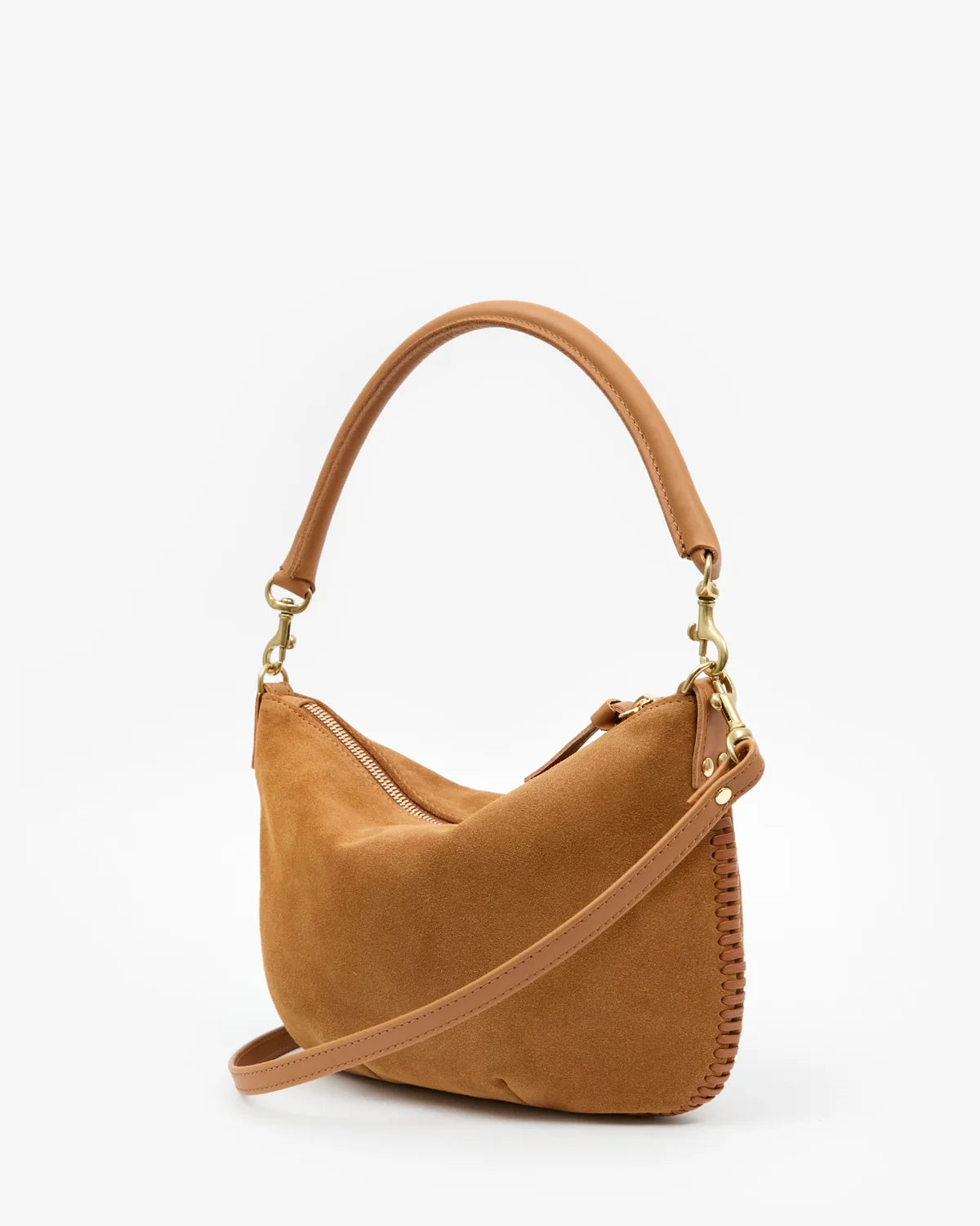 Clare V Petit Moyen Messenger, Suede w/ Whipstitch, Caramel