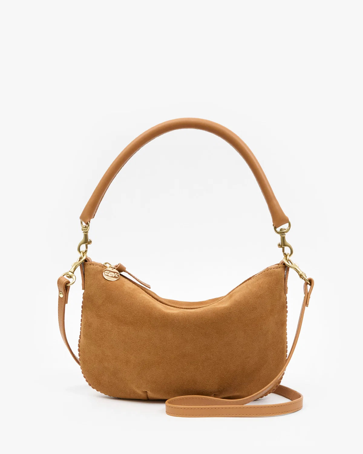 Clare V Petit Moyen Messenger, Suede w/ Whipstitch, Caramel