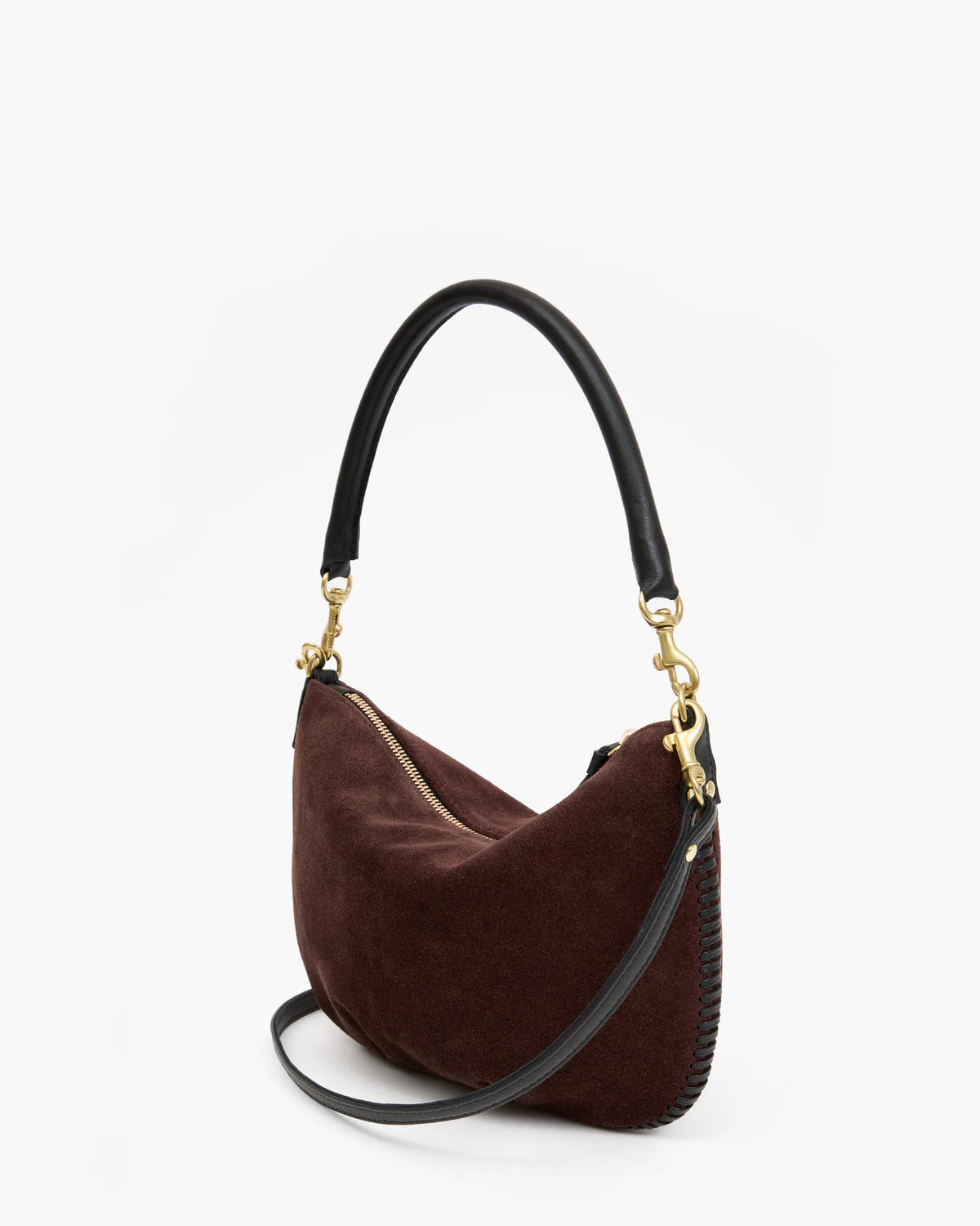Clare V Petite Moyen Messenger, Truffle Suede w/ Whipstitch